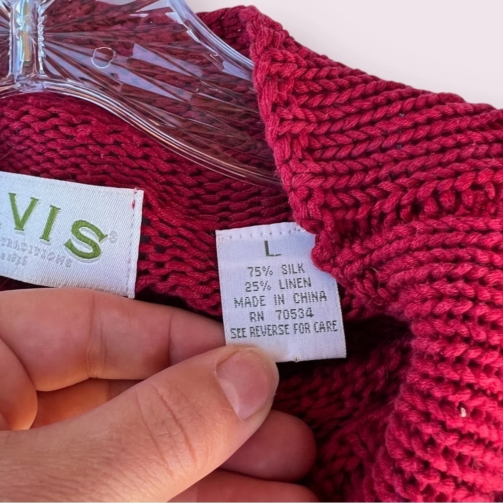 1990S RED ORVIS MOCK NECK SWEATER, SZ L - Picture 4 of 5
